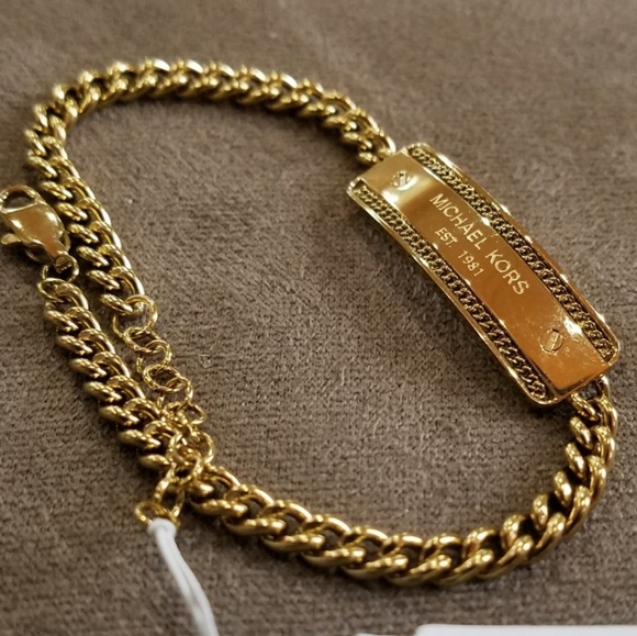 Michael Kors Bracelet Logo Plaque Chain Link Rose Gold Plate Stainless Steel NWT - Picture 14 of 15